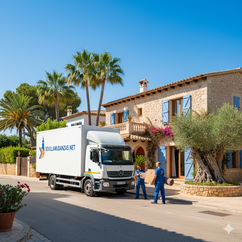 Cargando camión para mudanzas de Sevilla a Mallorca con SevillaMudanzas.net, servicios locales, nacionales y guardamuebles seguros