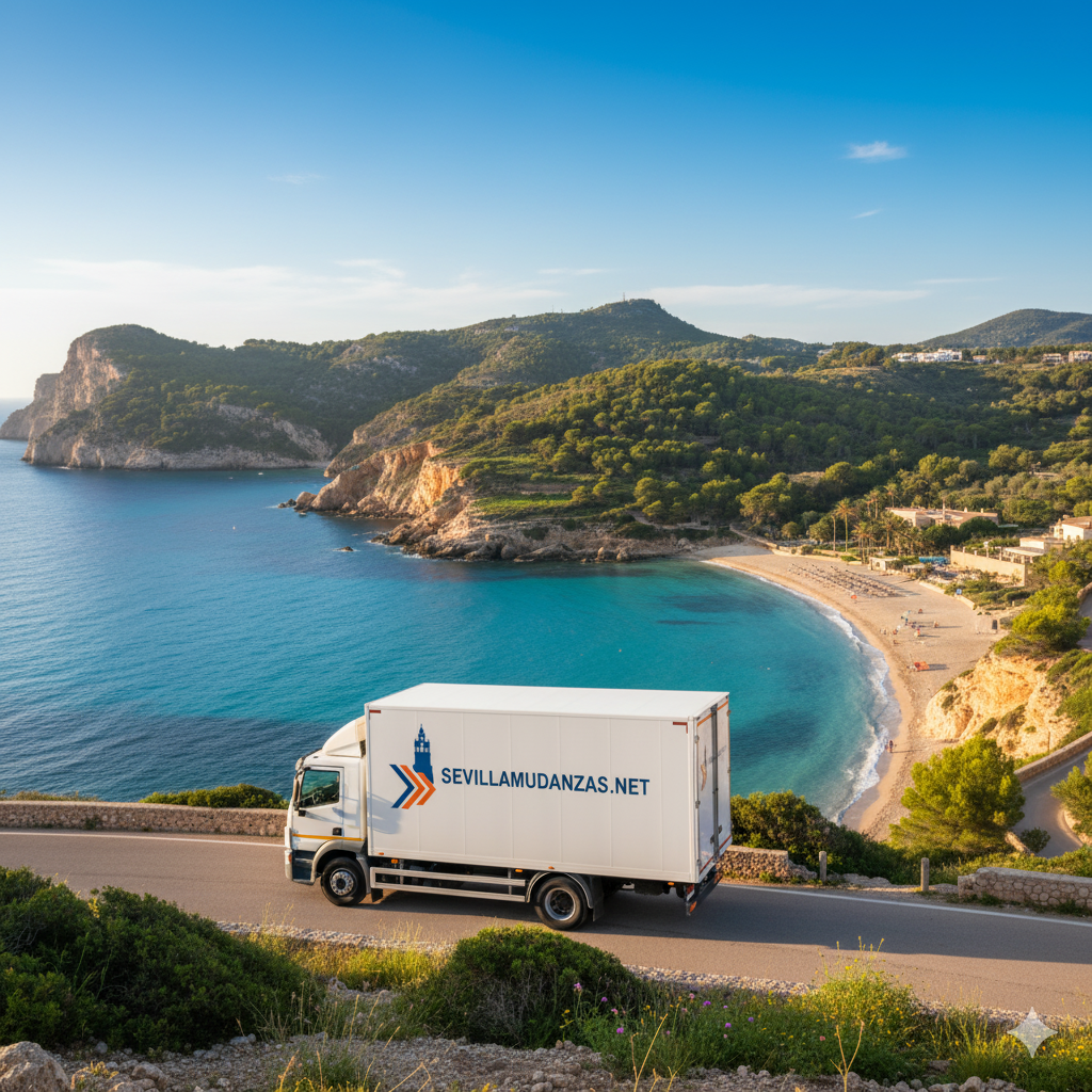 Camión de mudanzas de Sevilla a Mallorca ofrecido por SevillaMudanzas.net, servicios